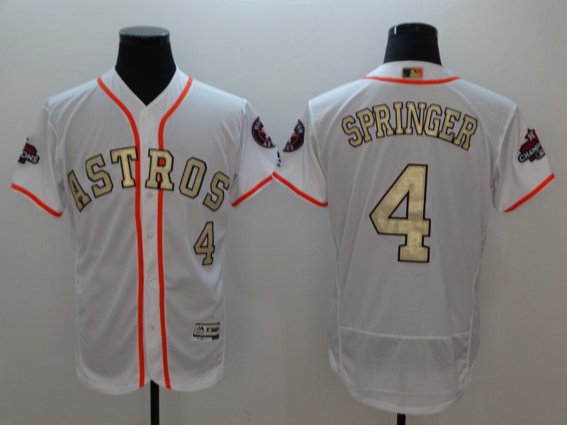 Men Houston Astros #4 Springer White Gold version Elite MLB Jerseys